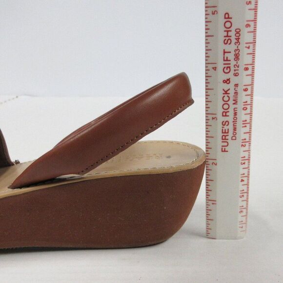 KENNETH COLE REACTION Fine Glass Wedge Sandal 9 WIDE Luggage Brown Platform Shoe - Picture 9 of 15